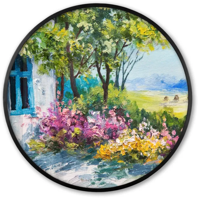 FrameYourWall Poster in lijst Rond - Fotolijst 60x60 cm - Posters - Schilderij - Planten - Bloemen - Huis - Olieverf - Ronde posterlijst zwart - Decoratie - Wanddecoratie woonkamer - Muurdecoratie slaapkamer Olieverf - Huis - Bloemen