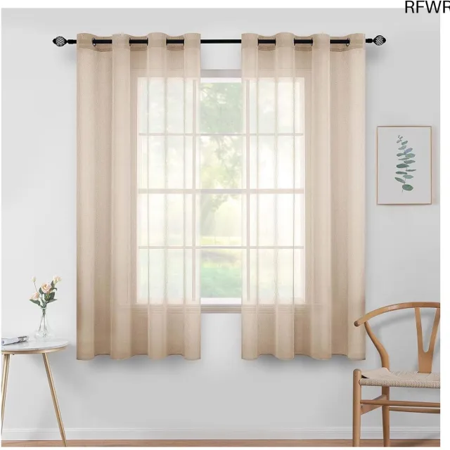 RFWR Transparante Voile Gordijnen voor Slaapkamer en Woonkamer, Elegant 2 Panelen 140 x 122 cm, Licht Kaki