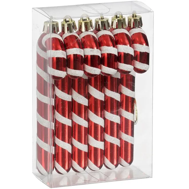 Mica Decorations kerstornament zuurstok - kunststof - rood (6 stuks)