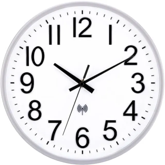 San Marque PromoHome Radiogestuurde Wandklok 30 cm "Zilver Wit" - Geruisloze Kwarts Klok met Automatische Tijdinstelling voor Keuken, Slaapkamer, Kantoor en Woonkamer