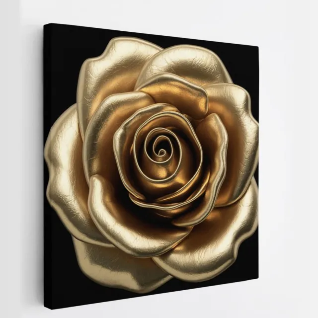 Saammp Canvas Schilderij - Goude Roos - bloemen - Natuur - Abstract - 20x20 - Foto op canvas - Wanddecoratie - Muurdecoratie Woonkamer - Kantoor Decoratie Multicolor