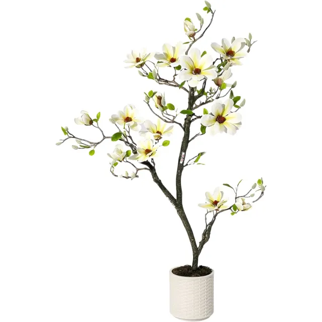 Happiq Kunstmatige Magnolia Boom 120 cm - Grote Kunstplant voor Binnen & Buiten - Realistische Bloesem Groen