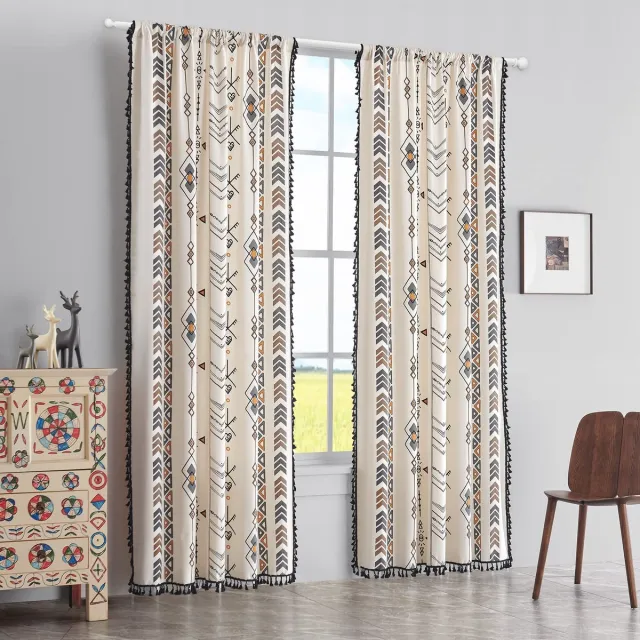 Unyqoos Bohemian Gordijnen met Geometrisch Patroon en Kwastjes voor Slaapkamer of Woonkamer diverse kleuren