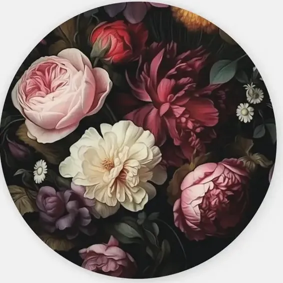 Trendex Global Rond Schilderij - Bloemen - Muurcirkel - Wanddecoratie print op Dibond - 80 cm Kleurrijk
