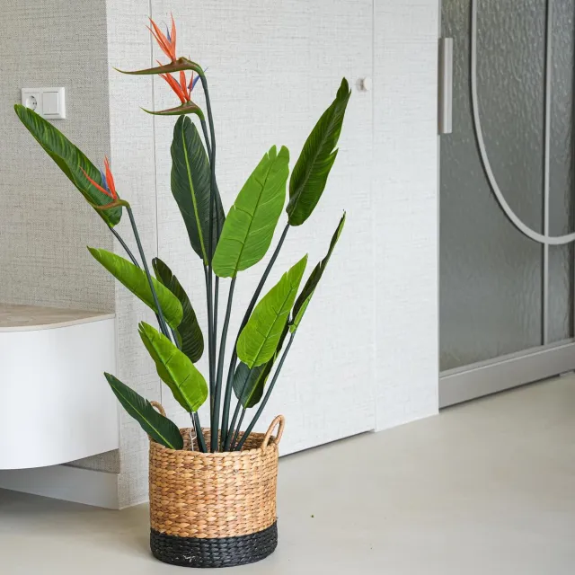 Emerald Kunstplant - met - pot - en - bloemen - Strelitzia - 120 - cm Groen