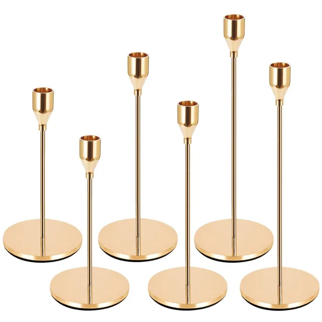 Ibenzoa Klassieke Gouden Kandelaar Set van 6 voor Staafkaarsen en LED Kaarsen, Perfect voor Feestdagen en Gelegenheden