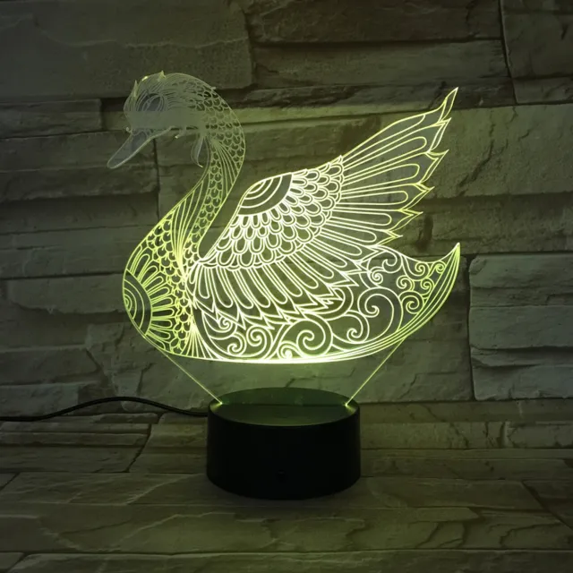 MC Living 3D Led Lamp Met Gravering - RGB 7 Kleuren - Zwaan