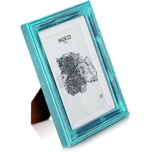 Casa Chic Shabby chic fotolijst 17 x 12 cm - Glasfront - met passe-partout voor 10x15 foto's - 2 cm lijstbreedte - Echt hout - Turquoise zilver