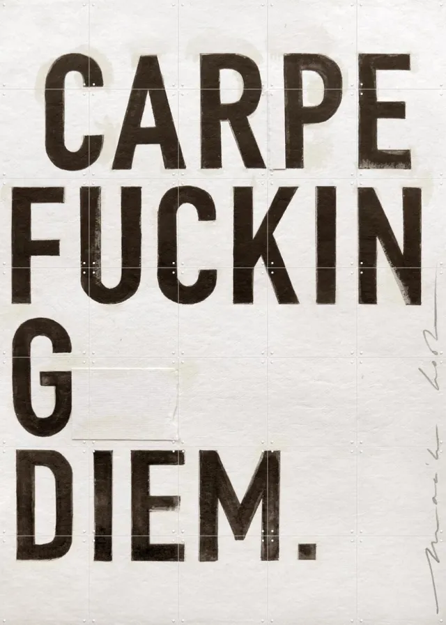 IXXI Carpe Diem, Maaike Koster & My Deer Art Shop - 100 x 140 cm - Grote wanddecoratie en posters - Houtsnede, Typografie, Minimalisme, Illustraties Wit / Zwart / Zwart en wit