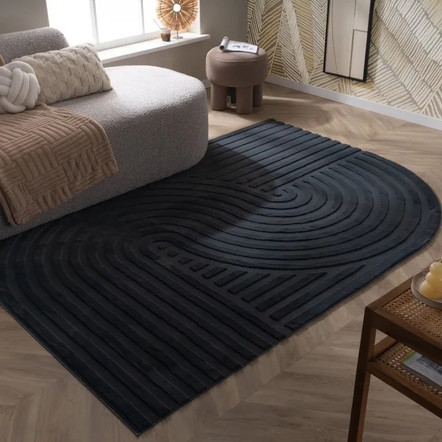 Fraai Organisch Vloerkleed - Flowy Wavy Antraciet | Wasbaar - 120x170cm