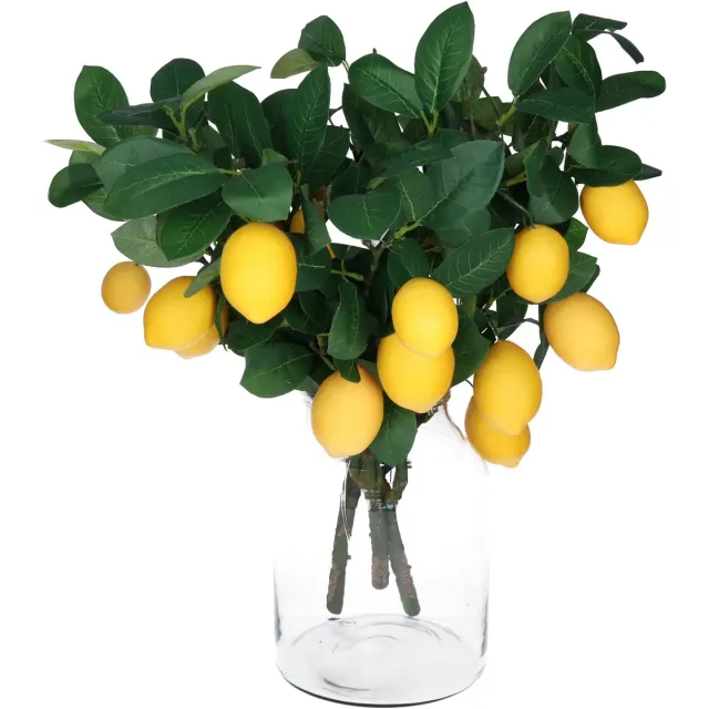 Bellatio Design Kunstbloem citrusfruit tak citroen - 4x - 60 cm - geel - kunst zijdebloemen - citroentak