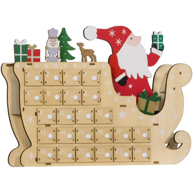 ECTEATOY Adventskalender 2026 - met 24 Lades en Kerstman - herbruikbare kerstkalender om zelf te vullen - 22,5x8x36 cm Rood