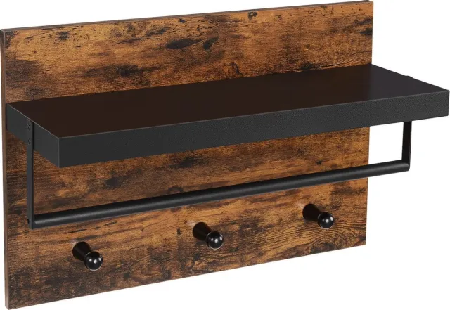 In Home IN-HOME - Industrieel Kapstok met Hoedenplank - Wandkapstok in Metaal / Hout - 60 x 21.5 x 40 cm - Bruin / Zwart