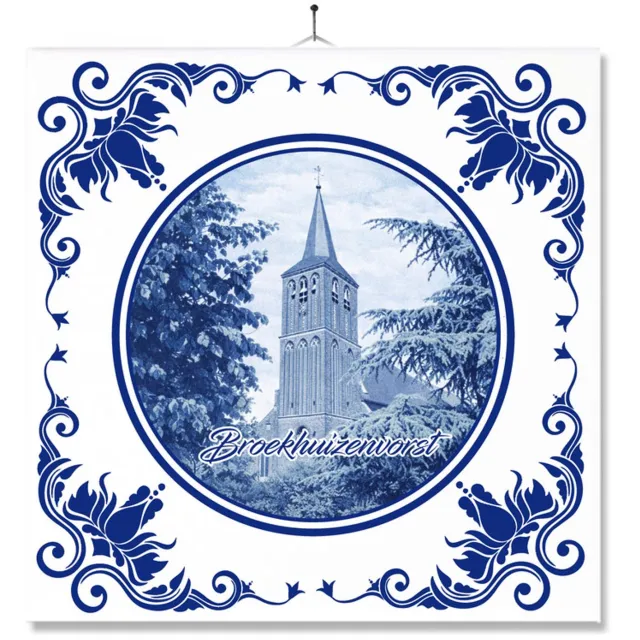 MC Living Tegel Met Opdruk | Broekhuizenvorst | Delft Blauw | Cadeau | Inclusief Geschenkdoos | Standaard | Ophangsysteem Multi-Color