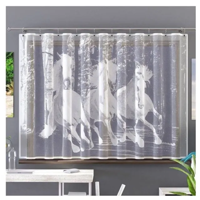 Wisan Paarden jacquard vitrage Gordijn 250x150 cm - Curtains - Jacquardgordijnen-wit- 250 x 150 cm