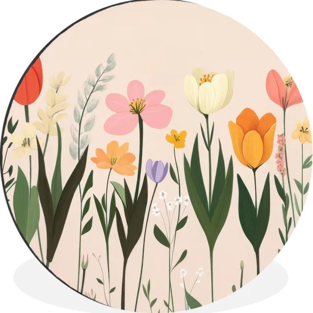 WallCircle Wandcirkel - Muurcirkel - Pasteltinten - Bloemen - Illustratie - Aluminium - Dibond - 140x140 cm - Binnen en Buiten