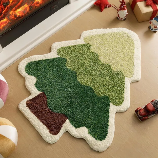 KCVV Kerstboom Deurmat Binnen - Kerstdecoratie Vloermat 60x90 cm - Feestelijke Tapijtmat met Kerstboom Vorm - Voor Entree, Hal, Woonkamer en Slaapkamer Multi