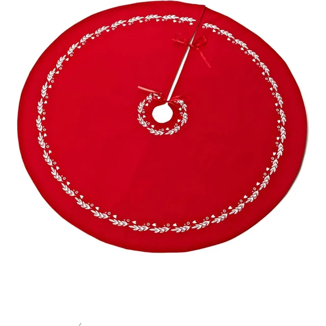Heitmann Kerstboomrok / Kerstboomkleed - 105 x 105 cm - Linnen - Rood, Wit
