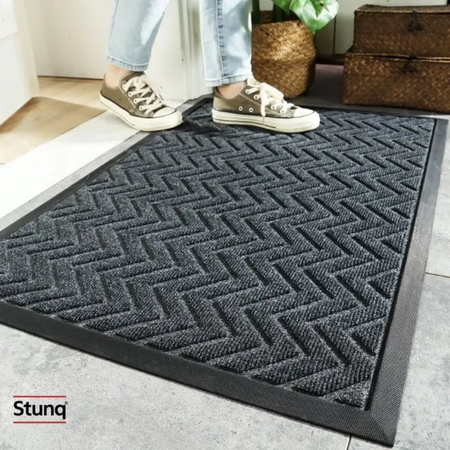 Stunq Deurmat antislip waterdicht stofdicht rubber 75x45cm zwart/grijs