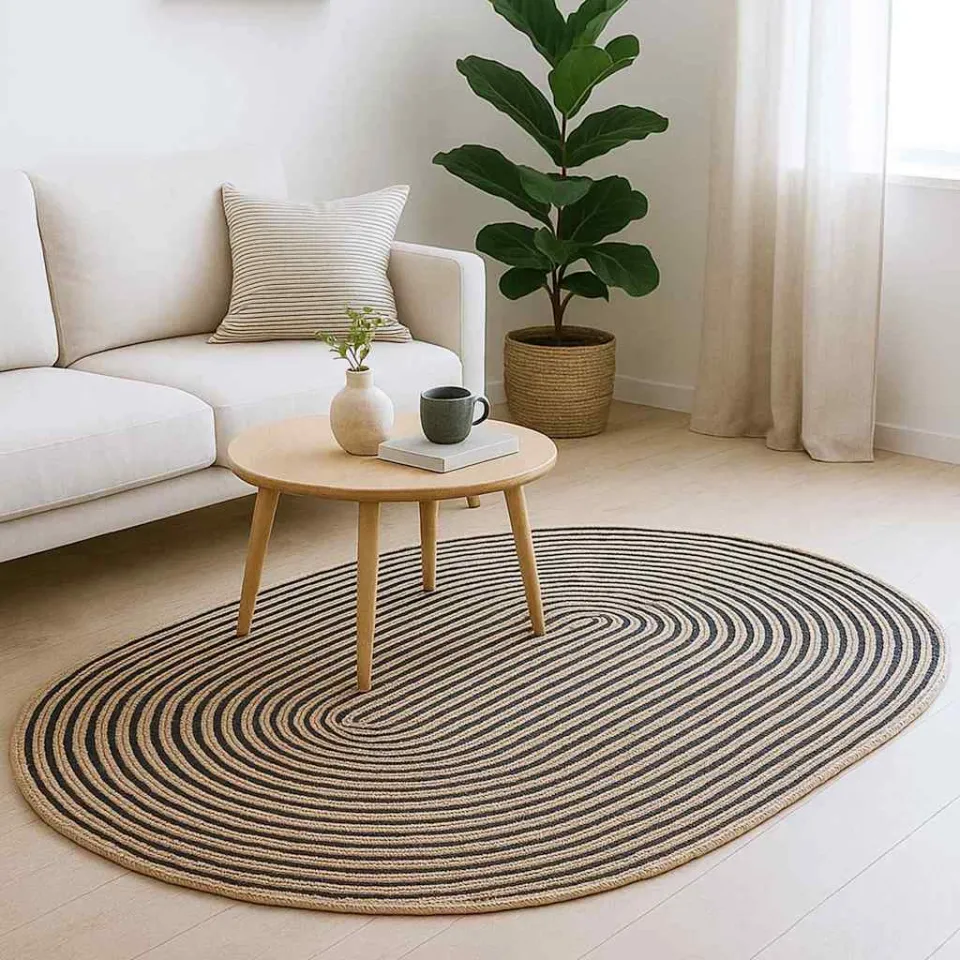 vidaXL Gebied Tapijt Naturel en Zwart 205 x 305 cm Jute, foto 2