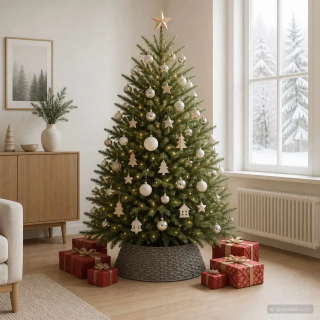 vidaXL Kerstboomkraag Rond Grijs Dia. 60 x 22 cm poly rattan