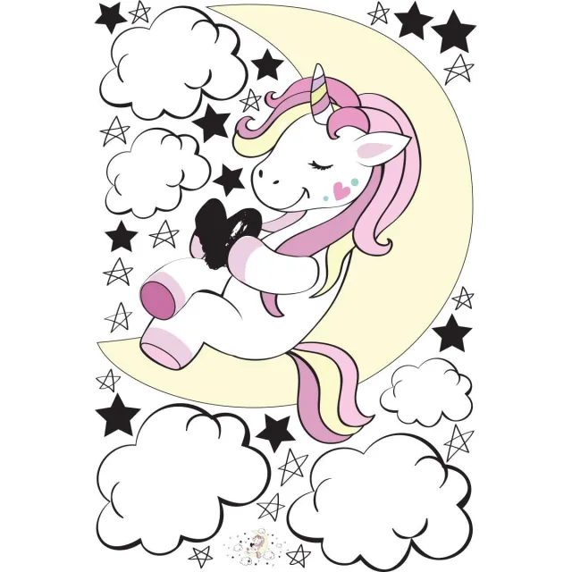 Ambiance Sticker Muurstickers - Eenhoornvriend van de Maan en de Sterren - Zelfklevende stickers - 120x80cm Multi color