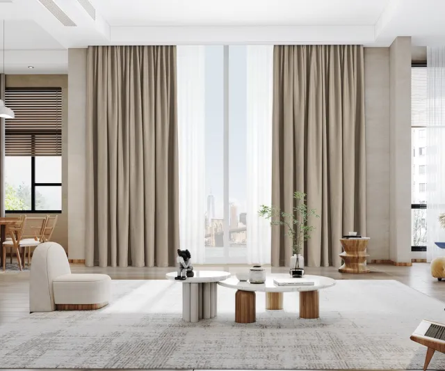 maroyathome VINCENT 100% Verduisterende Gordijnen - Kant-en-Klaar - Geschikt voor Haakjes - Licht Taupe - 300x250 cm - Luxe 100% Blackout Curtains - 1 Stuk