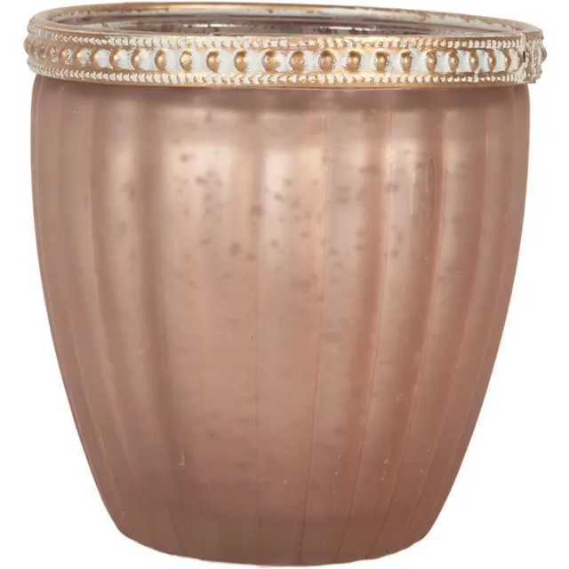 Clayre & Eef Waxinelichthouder Ø 9x6 cm Roze Glas