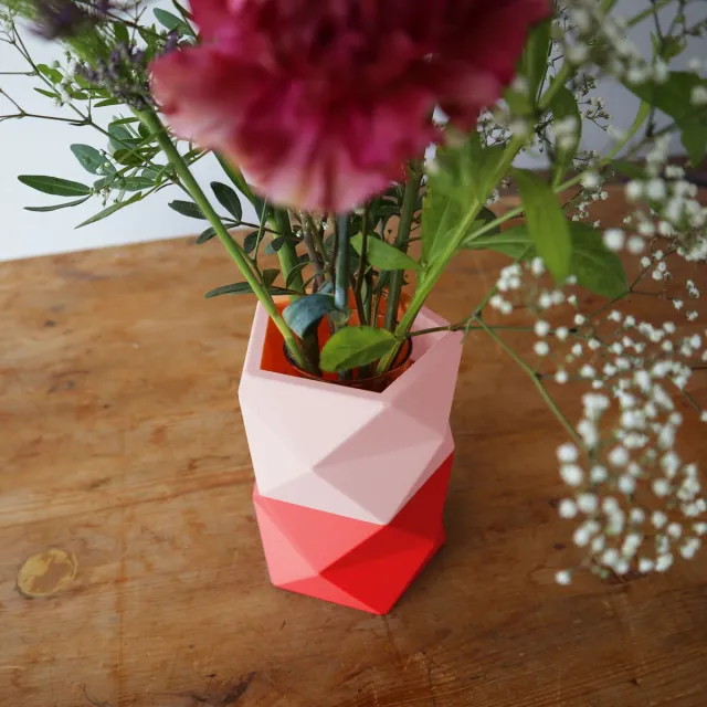 Kloq Origami Vaas Neon Oranje & Perzik Pastel M - 3D geprinte vaas Roze & Neon Oranje
