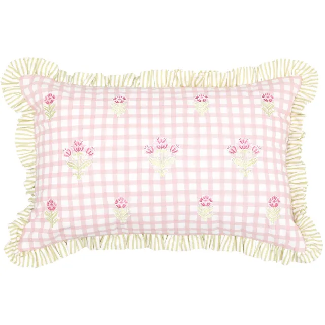 Atmosphera Geborduurd Rozenbloem Sierkussen - 58x10x38cm - Roze