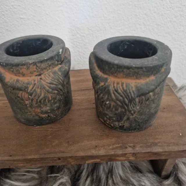 Countryfield 1x Waxinelichtjeshouder Hooglander - 5x1x5,5 cm zwart grijs aarde kleur