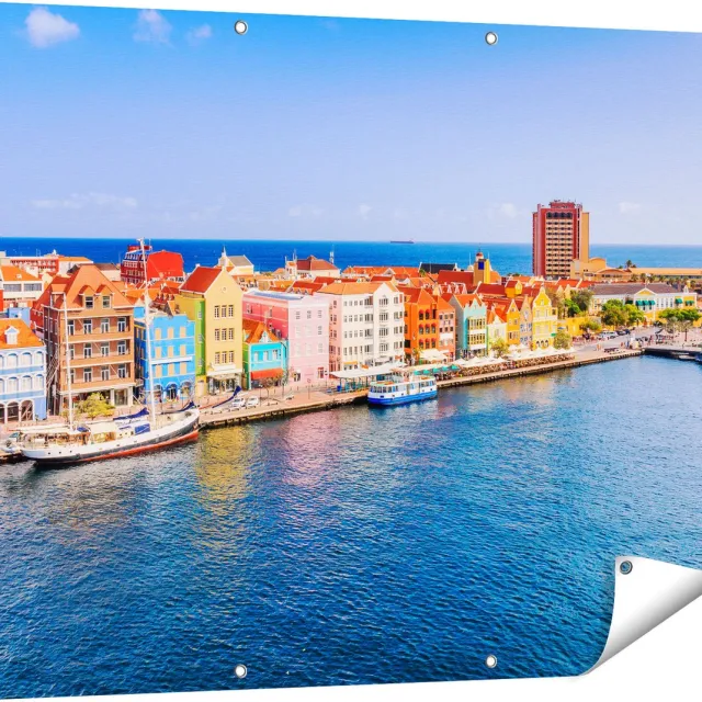 Gards Tuinposter Willemstad Centrum in Cura�ao - 120x90 cm - Tuindoek - Tuindecoratie - Wanddecoratie buiten - Tuinschilderij Multikleur