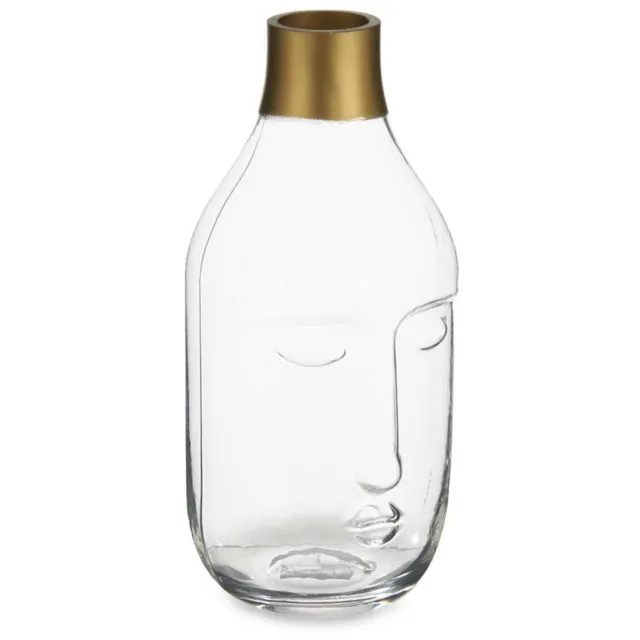 Giftdecor Bloemenvaas Crystal Face - luxe deco glas - helder transparant - 11 x 24 cm - gouden top