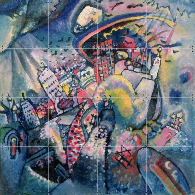 IXXI Moscow I, Kandinsky & Bridgeman Images - 80 x 80 cm - Grote wanddecoratie en posters - Klassiek, Kleurrijk, Olieverf, Abstract, Woonkamer, Lucht Blauw