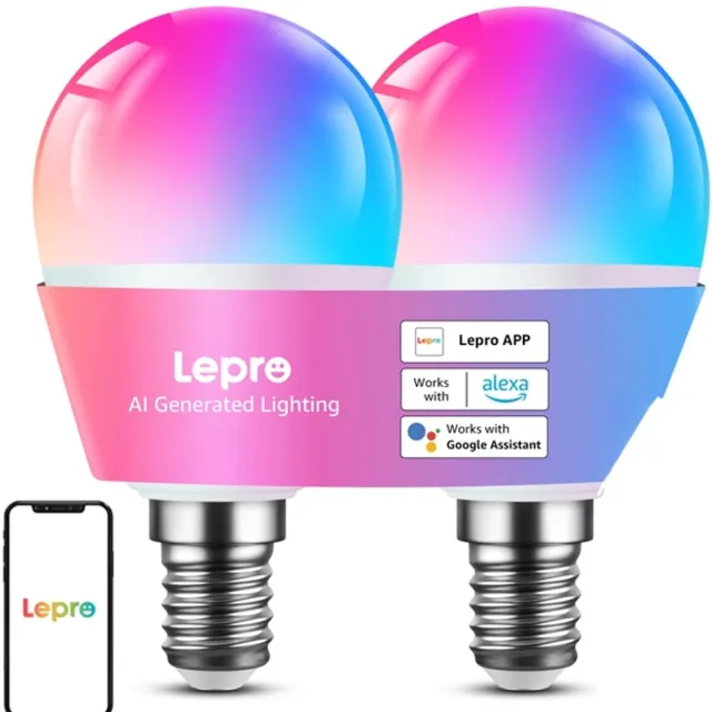 LEPRO BP1-2 E14 LED Bulb with Bluetooth and Wi-Fi, 470 lm, 2-pack