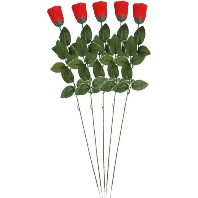 Shoppartners 5x Rode Rosa/roos kunstbloem 60 cm - Kunstrozen - Kunstbloemen boeketten rozen rood
