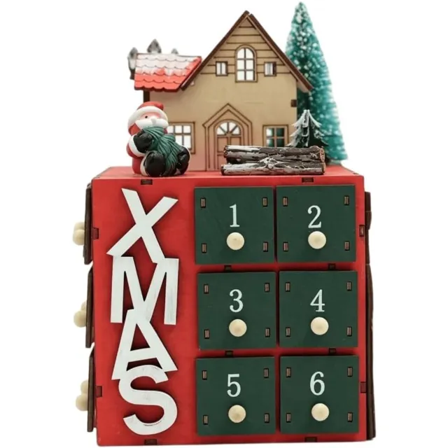 YAGXIG Kerst Adventskalender - Houten Adventskalenderhuis - Vulbaar van advent tot kerst - Genummerde lades - Kerstdecoratie voor op het bureau rood