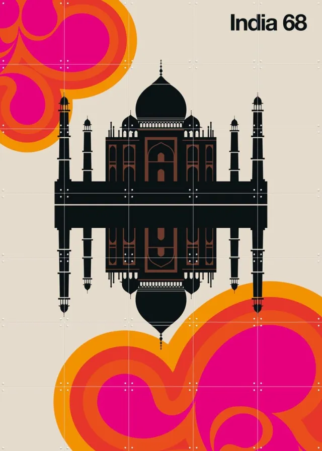 IXXI India 68, Bo Lundberg - 100 x 140 cm - Grote wanddecoratie en posters - Kleurrijk, Geometrische Kunst, Pop art, Illustraties, Grafisch Ontwerp Roze