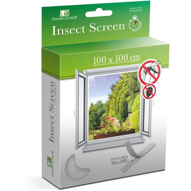 Garden Of Eden Vliegengordijn / Hordeur / Raamhor Insectenhor Voor Raam – Wit – 100 × 100 Cm – Met Klittenband – Afneembaar En Wasbaar – UV Bestendig – Voor Thuis, Kantoor En Vakantiehuis [11600WH]