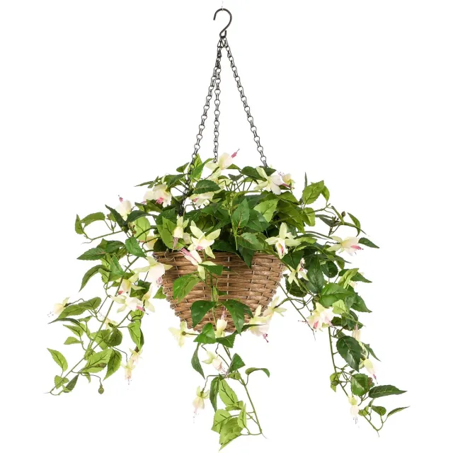 Emerald Kunstplant Fuchsia in hangmand UV crème/roze 45cm - Kunstplant voor binnen Créme