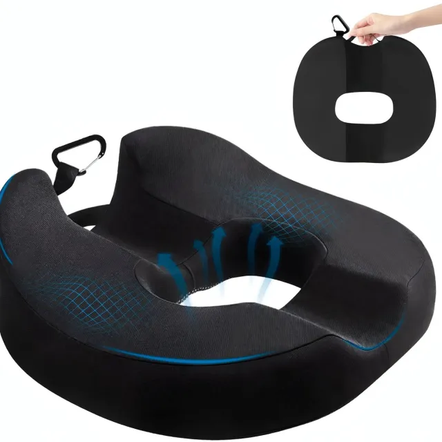 AIMASON Ergonomisch Zitkussen voor Bureau - Drukverlagend Donut Kussen Memory Foam - Comfort Stoelkussen voor Lang Zitten - Zwart Groot Model 46×45×12CM