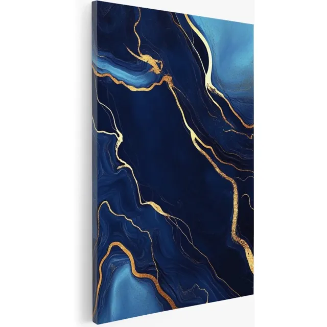 Saammp Canvas Schilderij - Marmer - Vloeibaar - Blauw - Abstract kunstwerk - 50x70 - Foto op canvas - Wanddecoratie - Muurdecoratie Woonkamer - Slaapkamer decoratie - Canvas Print Multicolor