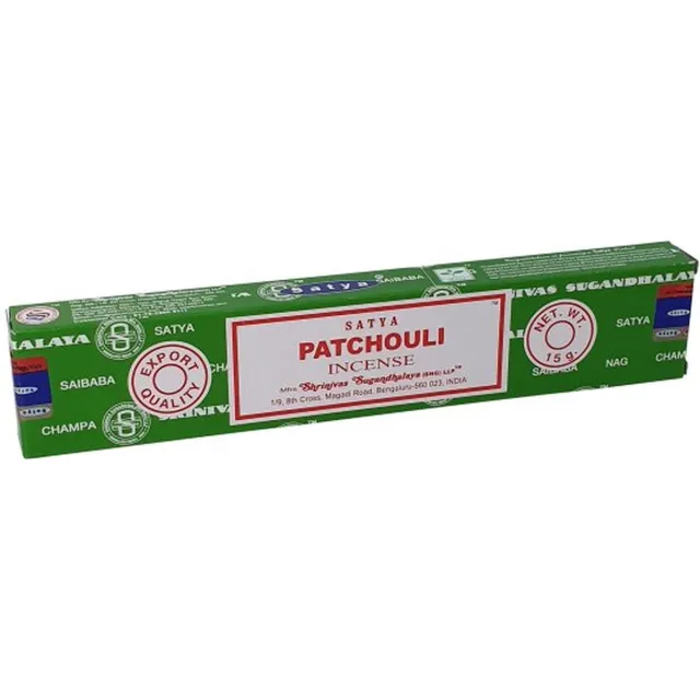 Satya Nag Champa - Patchouli Incense - wierook stokjes - los pakje van 15 gram bruin