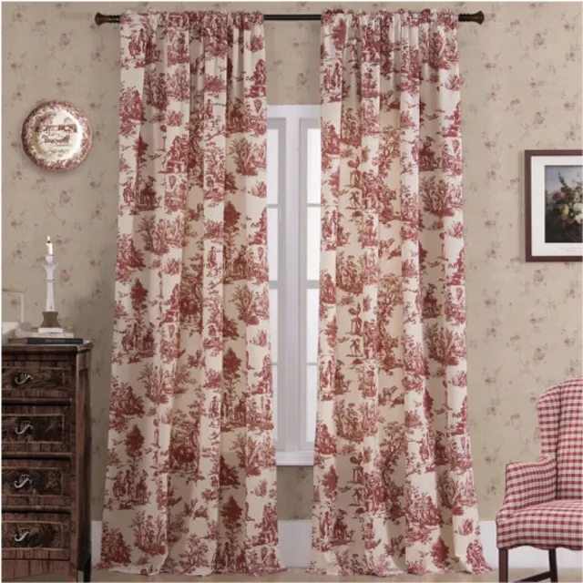 XTMYI Rode gordijnen van 213 cm lang voor de eetkamer, prachtig speelgoedpatroon, crèmekleurig, verduisterend, bloemenprint, landelijke kerststijl, schattig gordijn voor woonkamer en slaapkamer, set van 2. ROOD
