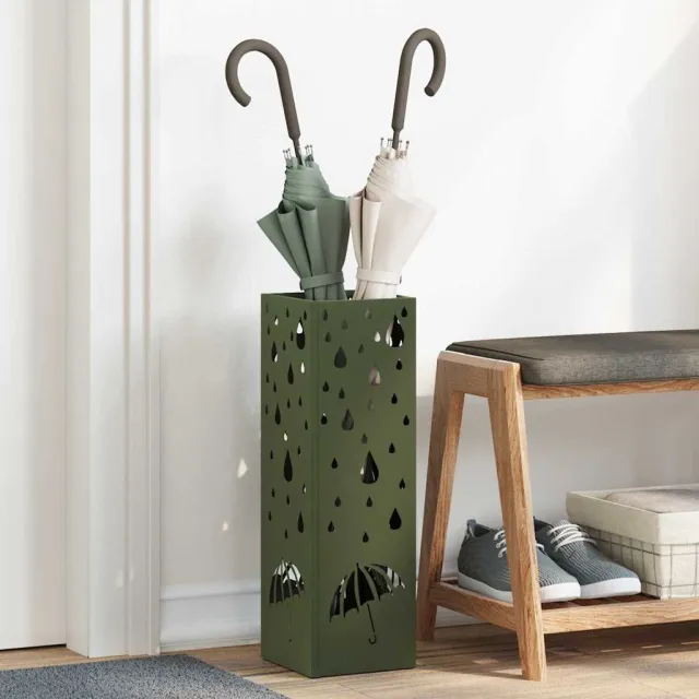 vidaXL Regen paraplu standaard Olijfgroen 15,5 x 15,5 x 49 cm Staal