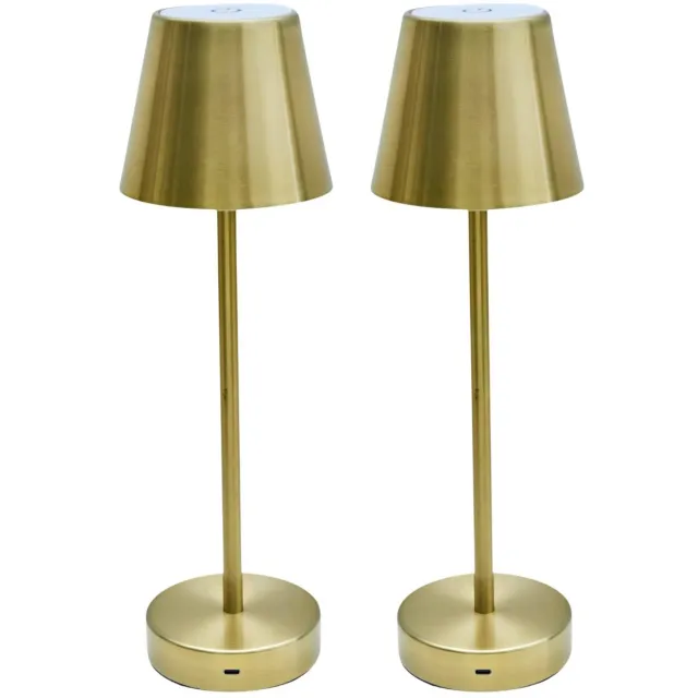 HOME DECO FACTORY Portable tafellamp LED - 2x - goud - touch - 36 cm - USB oplaadbaar - binnen / buiten Goudkleurig