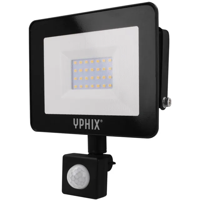 YPHIX LED Schijnwerper met bewegingsmelder Pro 30W 3000K IP44 - Buitenlamp met bewegingssensor Zwart
