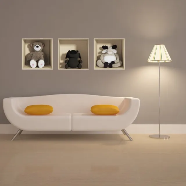 Ambiance Sticker 3D-effect sticker van teddybeer, hond en hert speelgoed, 30 x 90 cm Multi color