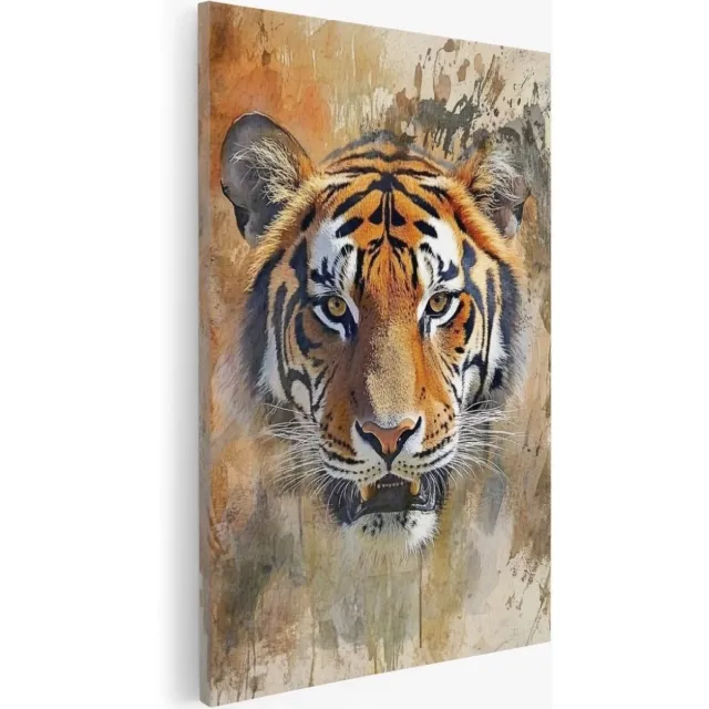 Saammp Canvas Schilderij - Abstracte Tijger - Dieren - Natuur - 100x150 - Foto op canvas - Wanddecoratie - Muurdecoratie Woonkamer - Slaapkamer decoratie - Canvas Print Multicolor
