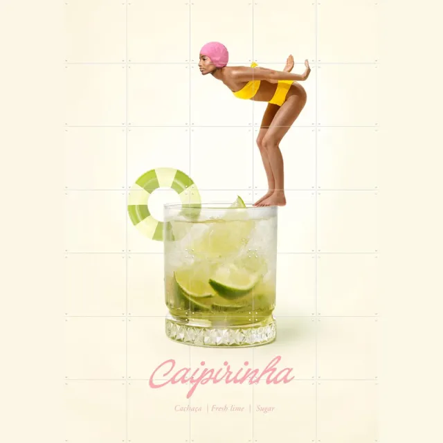 IXXI Caipirinha, Paul Fuentes - 100 x 140 cm - Grote wanddecoratie en posters - Grafisch Ontwerp, Eten & Drinken, Zomer Groen / Geel